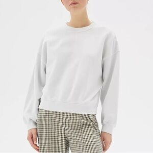 Agolde White crew neck balloon sleeve sweatshirt cropped